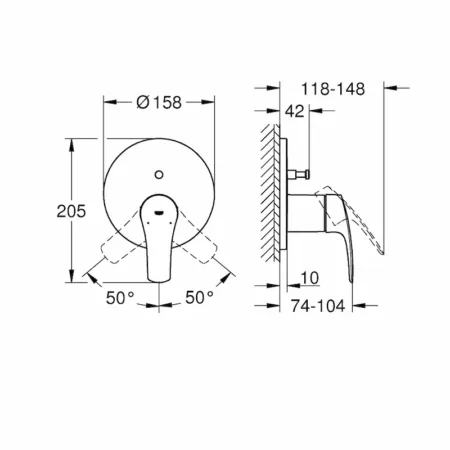 Grohe-Eurosmart-mesac-sa-prebacivacem-24043003-tehnicki crtez